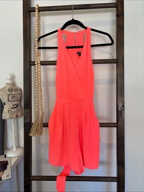 Express Neon Coral V-Neck Sleeveless Romper